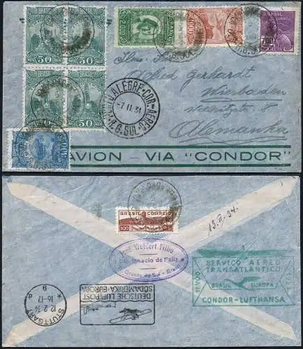 Katapult Brasilien 1934 Erstflugbrief SST Grün Rio Grande Wiesbaden Catapult/306