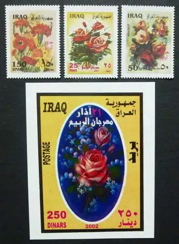 Irak Iraq 2002 Frühlingsfest Rosen Nelken Blumen Flowers 1678-1680 + Block 100 