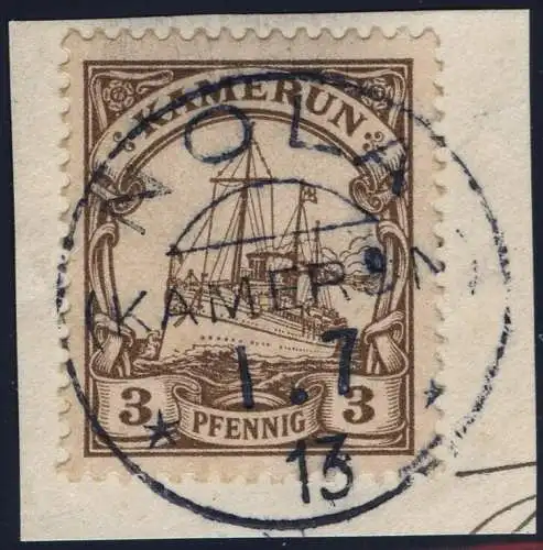 Kamerun 1913 Michel 7 ° Nola 1/7/13 Luxus Briefstück Eibenstein BPP / 101