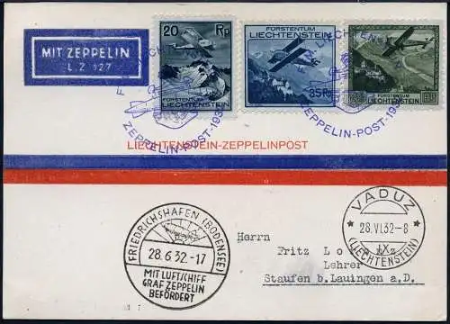 Zeppelin Liechtenstein 1932 Schweizfahrt Sonderkarte Vaduz Staufen Si 167 I/1839