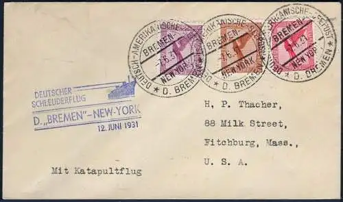 Katapult 1931 Dt. Reich Dampfer Bremen Seepostaufgabe USA 48 b Catapult / 701