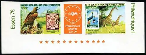 Niger 1978 Vögel Adler Giraffen Briefmarkenmesse Essen 631-632 U Imperf MNH/ 851