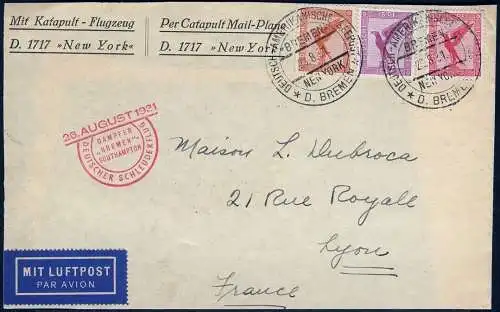 Katapult 1931 Dt. Reich Brief Dampfer Bremen Seepost Lyon Paris 66b Catapult/868