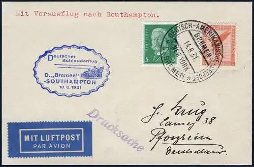 Katapult 1931 Dt. Reich Brief Dampfer Bremen Seepost Pforzheim 49 c Catapult/864