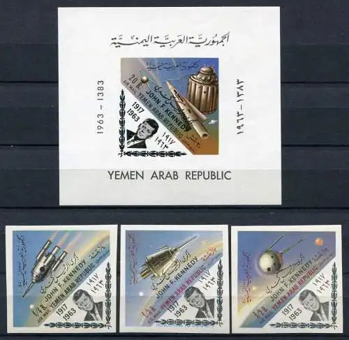 Space Raumfahrt 1964 Yemen Jemen Kennedy 332-4 B + Block 21 Imperf MNH RAR / 14
