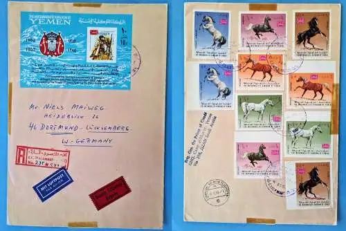 Jemen Yemen Kingdom 1968 Reko-Brief Express 429-433 A/B Block 35 Pferde / 4