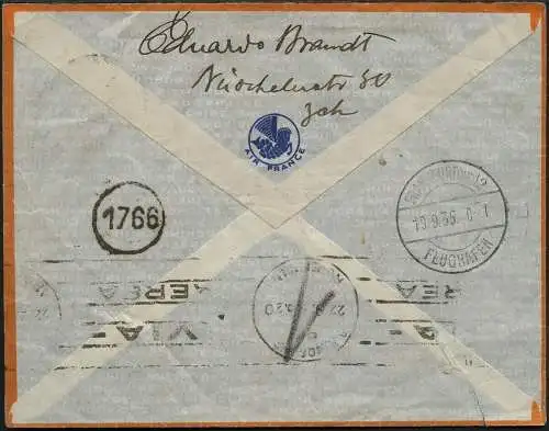 Katapult Schweiz 1935 Brief Zürich Fraumünster Argentinien Catapult 408 / 395