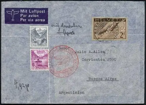 Katapult Schweiz 1937 Brief Bahnpost Ambulant Argentinien Catapult 587 / 465