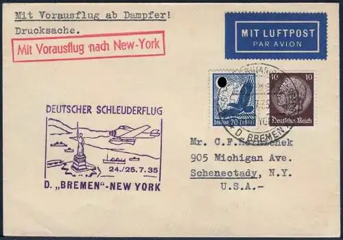 Katapult 1935 Dt. Reich Dampfer Bremen Seepost Schenectady 201 b Catapult / 904