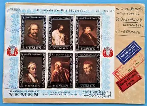 Jemen Yemen Kingdom 1968 Reko-Brief Express Block A37 A Rembrandt Gemälde / 11