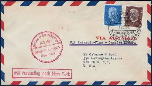 Katapult 1931 Dt. Reich Brief Dampfer Europa Seepost NY 41 b Catapult / 863