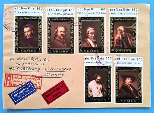 Jemen Yemen Kingdom 1968 Reko-Brief Express 278-283 B Rembrandt Gemälde / 13