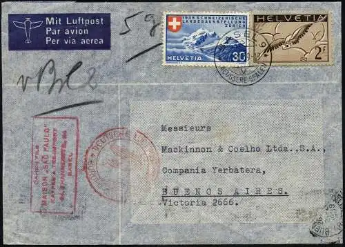 Katapult 1936 Schweiz Zürich Manaus Brasilien Brief MiF Catapult 441 / 931