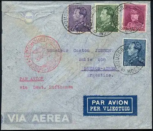 Katapult Belgien 1937 Brief 18,75 bfr Mouscron Buenos Aires Catapult / 459