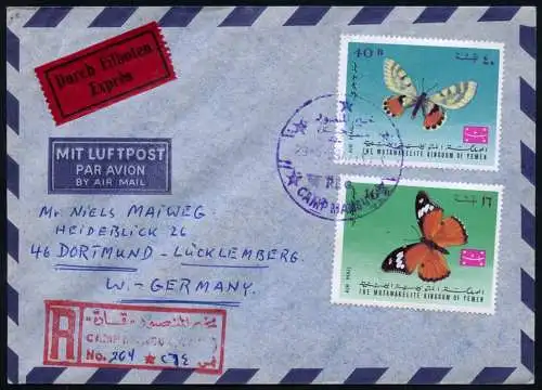 Jemen Yemen Kingdom 1968 Reko-Brief Express Schmetterlinge Butterflies / 41