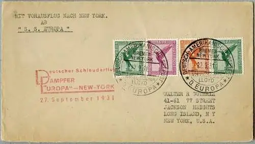 Katapult 1931 Dt. Reich Dampfer Europa Seepost Long Island USA 74b Catapult/ 872