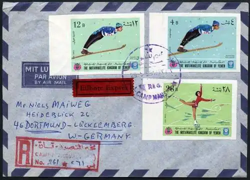 Jemen Yemen Kingdom 1968 Reko-Brief Express Olympiade Grenoble Ungezähnt / 34