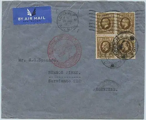 Katapult Grossbritannien 1937 Brief London Frankfurt Buenos Aires Catpult / 449