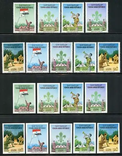 Jemen Yemen North 1964 Pfadfinder Scouts Flagge 368-376 A/B Perf Imperf MNH
