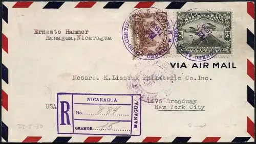 Nicaragua 1930 Reko-Brief via Flugpost Managua New York USA / 112