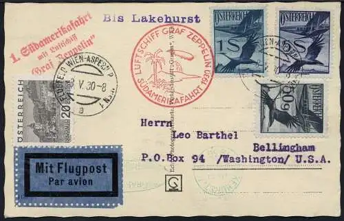 Zeppelin Österreich 1930 SAF Zuleitungspost Wien Lakehurst USA Si 57/ 1808