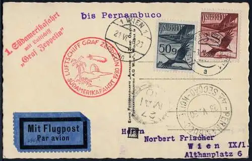 Zeppelin Österreich 1930 SAF Zuleitungspost Wien Pernambuco Wien Si 57 / 1809