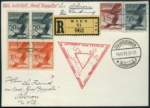 Zeppelin Österreich 1933 Chicagofahrt Friedrichshafen Akron Si 238 Bba / 829 RAR