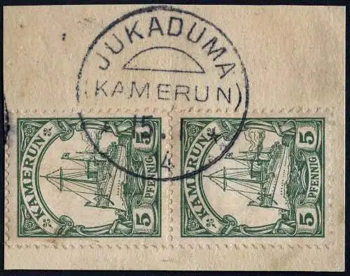 Kamerun 1914 Michel 21 Paar ° Jukaduma 15/1/14 Kabinett Briefstück / 107