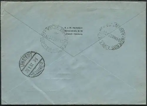 Katapult Argentinien 1937 Reko-Brief 7 Pesos Buenos Aires Lokstedt Catapult/ 432