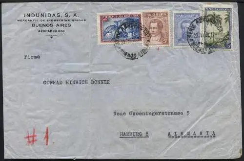 Katapult Argentinien 1936 Brief 7,25 Pesos Buenos Aires Hamburg Catapult / 411