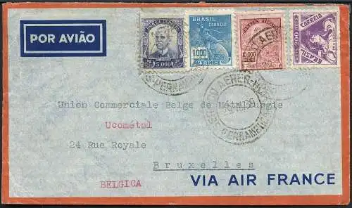 Katapult Brasilien 1937 Brief Recife 16.200R nach Brüssel Belgien Catapult / 203