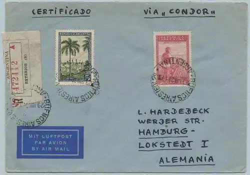 Katapult Argentinien 1937 Rekobrief 5,25 Peso Buenos Aires Lokstedt Catapult/450