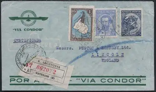 Katapult Argentinien 1937 Reko-Brief Buenos Aires Lincoln England Catapult / 437