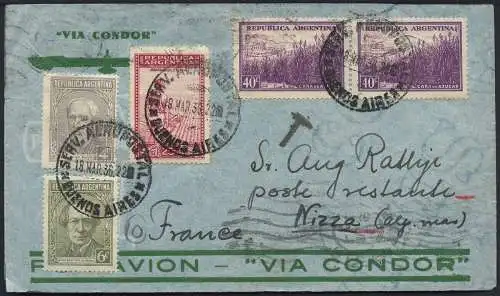 Katapult Argentinien 1936 Brief Buenos Aires Marseille Nizza Catapult / 406