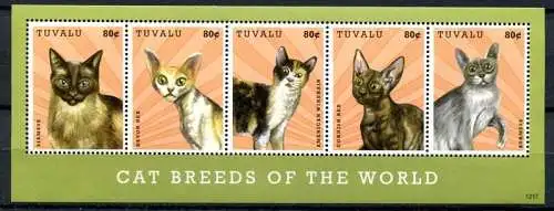 Tuvalu 2012 Katzen Cats Siam Burma Devon Rex Amerik. Drahthaar 1855-1859 MNH