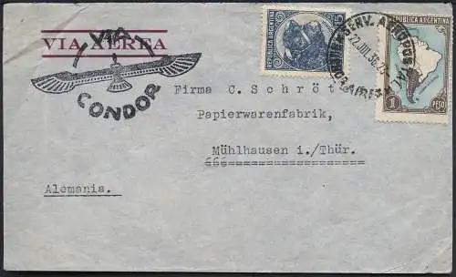 Katapult Argentinien 1936 Brief Buenos Aires Lavalle Mühlhausen Catapult / 413