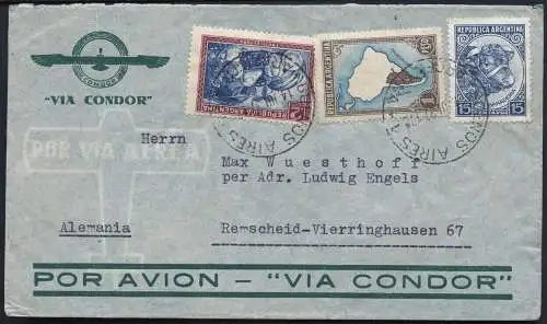 Katapult Argentinien 1937 Brief 3,15 P Buenos Aires Vierringhausen Catapult/ 455