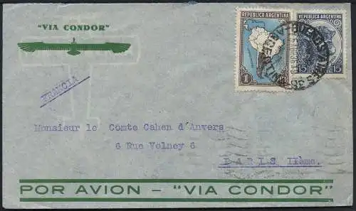 Katapult Argentinien 1936 Brief Buenos Aires Marseille Paris Catapult / 408