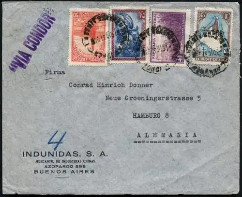 Katapult Argentinien 1937 Brief 3,90 Pesos Buenos Aires Hamburg Catapult / 469