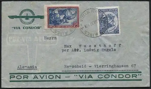 Katapult Argentinien 1937 Brief 2,15 P Buenos Aires Vierringhausen Catapult 455