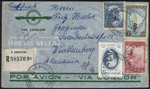 Katapult Argentinien 1938 Reko-Brief Villa Ballester Göppingen Catapult / 490