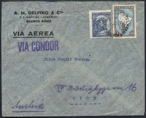 Katapult Argentinien 1937 Brief Buenos Aires Wien Österreich Catapult / 429