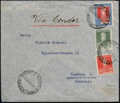 Katapult Argentinien 1934 Brief Buenos Aires Stuttgart Hamburg Catapult / 367