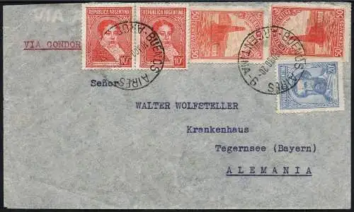 Katapult Argentinien 1938 Brief Buenos Aires Tegernsee Bayern Catapult / 484