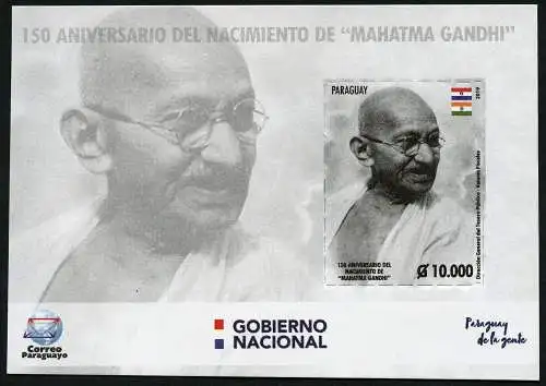 Paraguay 2019 Block Mahatma Gandhi Indien Unabhängigkeit Politik Politiker MNH