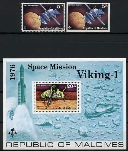 Space Raumfahrt 1976 Malediven Maldive Viking Mars 678 A/B Block 41 MNH / 955