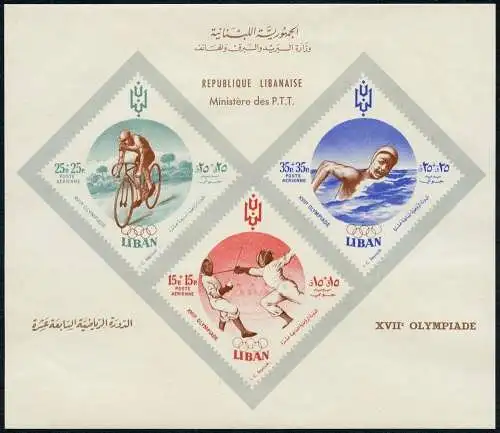 Libanon Lebanon 1961 Block 24 Ohne Blockpreis Inschrift Braun Olympiade Rom MNH