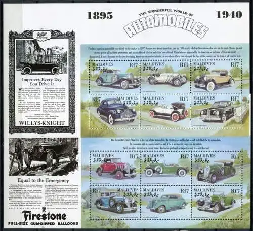 Malediven Maldive 2000 Autos Oldtimer Cars 3649-3664 Block 477-478 MNH
