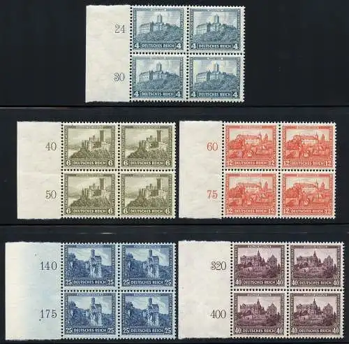 Dt. Reich 1932 Nothilfe 474-478 Rand Blocks/4 Luxus Fotoattest Schlegel BPP / 8