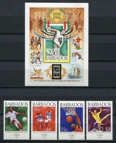 Barbados 1994 Olympiade Olympics Atlanta Fußball Basketball 897-900 Block 32 MNH